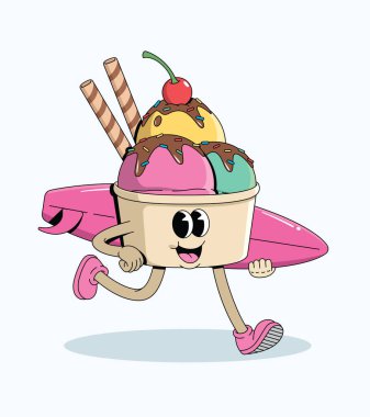 Dondurma fincanı sörf yürüyüşü karikatür çizimi