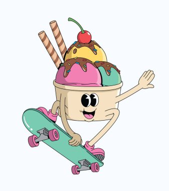 Dondurma fincanı kaykay stili harika çizgi film çizimi