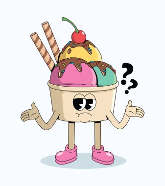 Dondurma fincanı harika bir çizgi film çizimi silkeliyor.