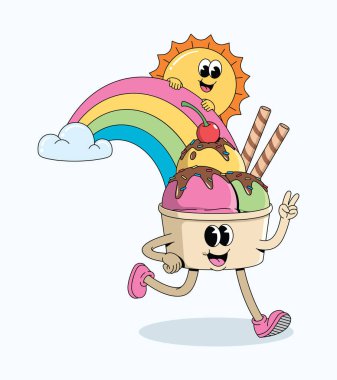 Dondurma fincanı gökkuşağı yürüyüşü harika çizgi film çizimi