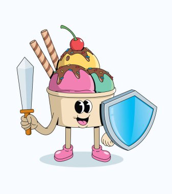 Dondurma kabı kalkanı harika çizgi film illüstrasyonu