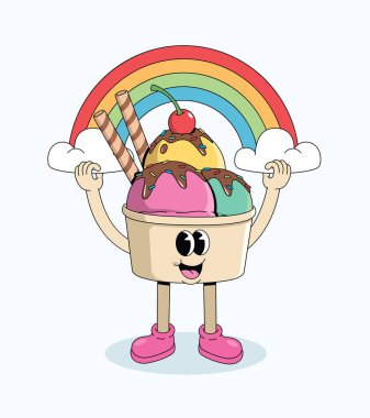 Dondurma kabı gökkuşağı harika çizgi film illüstrasyonu