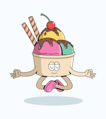 Dondurma fincanı meditasyonu harika çizgi film illüstrasyonu