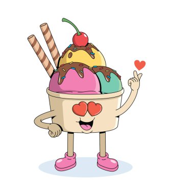 Dondurma fincanı mutlu çizgi film çizimlerini sever.