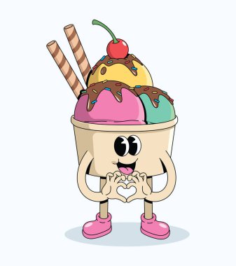 Dondurma fincanı el yapımı çizgi film illüstrasyonuna bayılır.