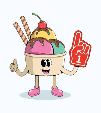 Dondurma fincanı köpüklü parmak harika çizgi film çizimi