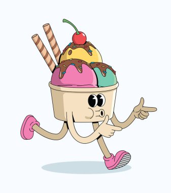 Dondurma fincanı enerjik yürüyüş harika çizgi film çizimi