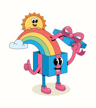 Hediye kutusu gökkuşağı açık çizgi film çizimi