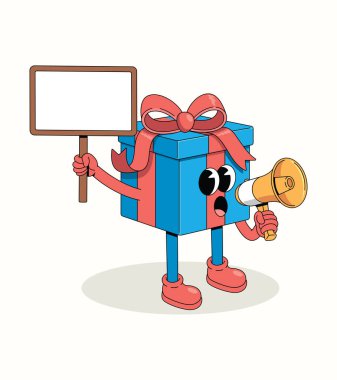 Hediye kutusu megafonu. Çizgi film çizimi.
