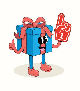 Hediye kutusu köpük parmak harika çizgi film illüstrasyonu