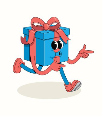 Hediye kutusu enerjik yürüyüş harika çizgi film illüstrasyonu