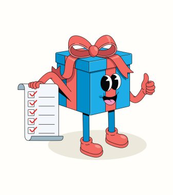 Hediye kutusu kontrol listesi harika çizgi film illüstrasyonu