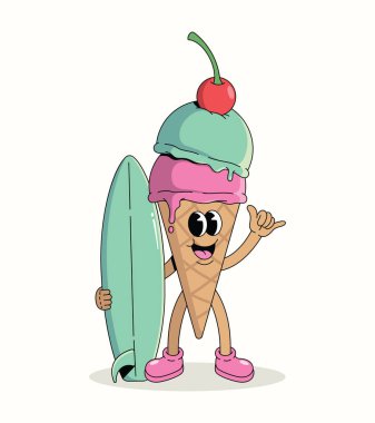 Renkli dondurma sörfü harika karikatür çizimi