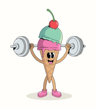 renkli dondurma külahı halter moda çizgi film illüstrasyonu