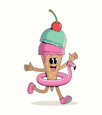 Renkli dondurma flamingo harika çizgi film çizimi