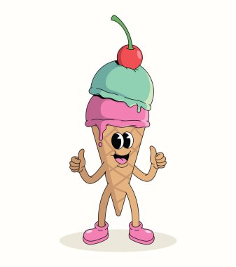 Renkli dondurma külahı harika çizgi film illüstrasyonunu onayladı