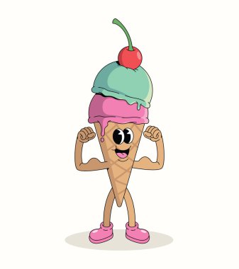 Renkli dondurma külahı güçlü çizgi film çizimi