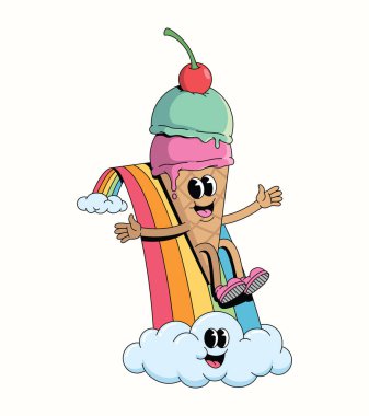 Renkli dondurma külahı gökkuşağı kaydırağı harika çizgi film çizimi