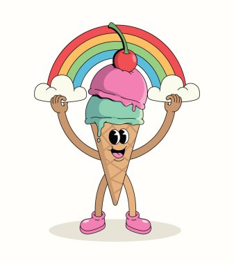 Renkli dondurma külahı gökkuşağı harika çizgi film çizimleri