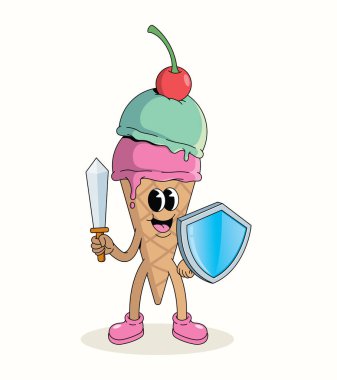 Renkli dondurma külahı koruma çizgi film çizimleri