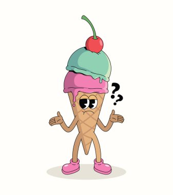 Renkli dondurma külahı. Kafası karışık çizgi film çizimleri.