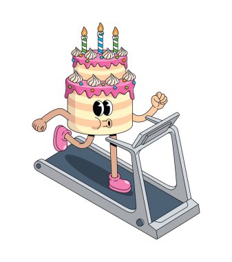 Doğum günü pastası koşu bandı harika çizgi film illüstrasyonu