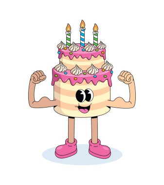 Doğum günü pastası güçlü çizgi film illüstrasyonu