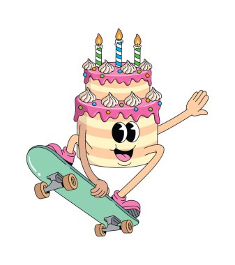 Doğum günü pastası kaykayı stili harika çizgi film çizimi
