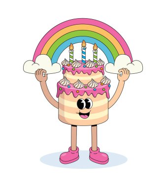 Doğum günü pastası gökkuşağı harika çizgi film çizimi