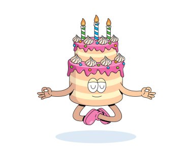 Doğum günü pastası meditasyonu harika çizgi film illüstrasyonu