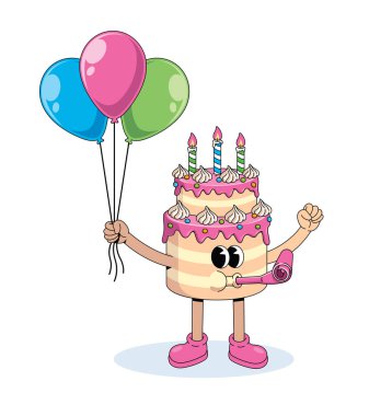 Doğum günü pastası tutuş balonu harika çizgi film çizimi