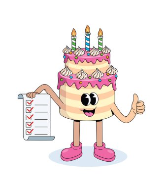 Doğum günü pastası kontrol listesi harika çizgi film illüstrasyonu