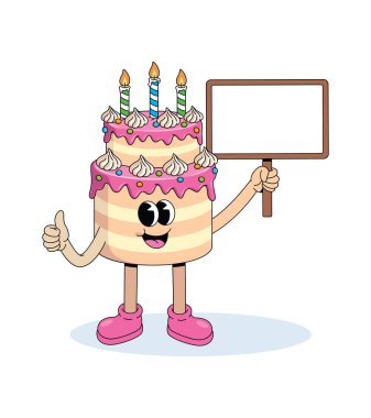 Doğum günü pastası boş tahta harika çizgi film illüstrasyonu