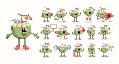 Hindistan cevizi koleksiyonu harika çizgi film illüstrasyonu