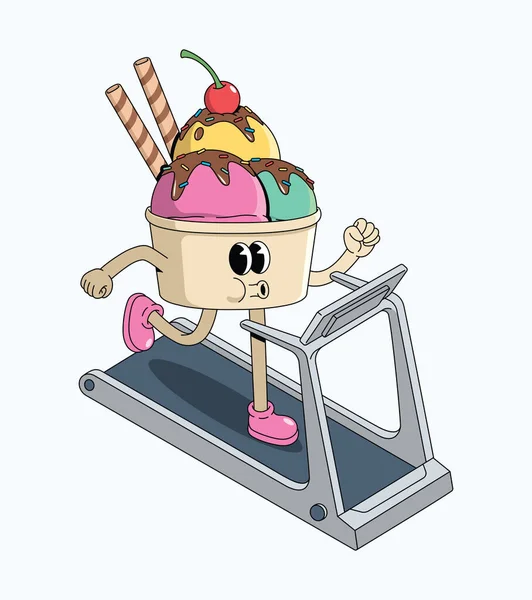 Dondurma fincanı koşu bandı harika çizgi film illüstrasyonu