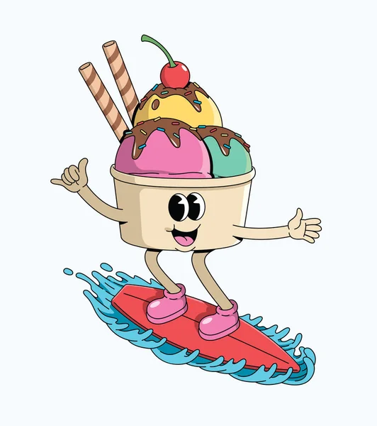 Dondurma fincanı sörf stili harika çizgi film çizimi