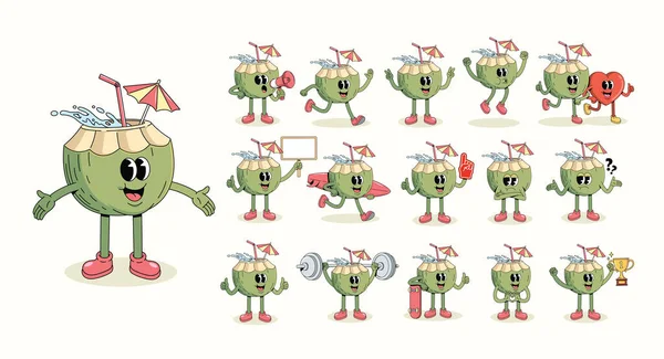 Hindistan cevizi koleksiyonu harika çizgi film illüstrasyonu