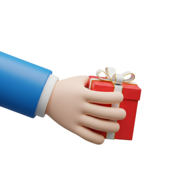 3D Karikatür El Turuncu Kurdeleli Mavi Hediye Kutusu