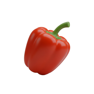 Yeşil Kökle 3D Biçimli Kırmızı Çan Biber İllüstrasyonu