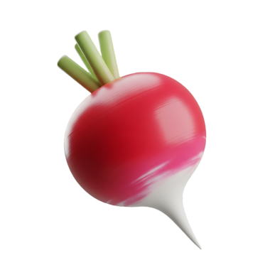 Yeşil Köklü 3 Boyutlu Parlak Turp Çizimi