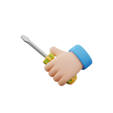 3D Çizgi Film Eli Mavi Tornavida Onarım ve Bakım Simgesi Kavramını Tutuyor