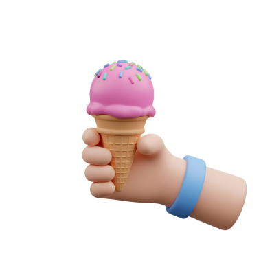 3 Boyutlu Çizgi Film Eli Renkli Pembe Çilekli Dondurma Külahı Tutuyor