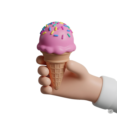 3 Boyutlu Çizgi Film Eli Renkli Pembe Çilekli Dondurma Külahı Tutuyor