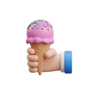 3 Boyutlu Çizgi Film Eli Renkli Pembe Çilekli Dondurma Külahı Tutuyor