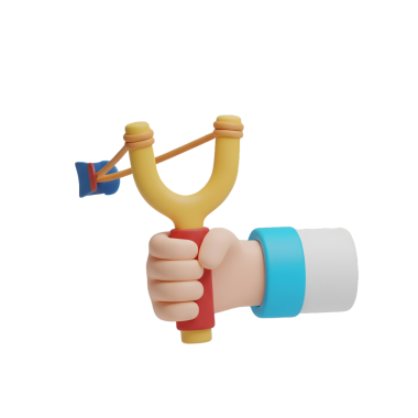 3 Boyutlu Çizgi El, Tahta Sapan, Oyun, Hedef ve Strateji Kavramını Tutuyor