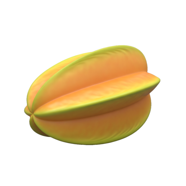 Olgun Sarı Yıldız meyvesi Carambola Tropikal Render