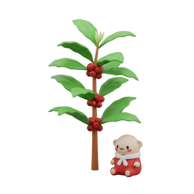 Olgun Kırmızı Böğürtlenli ve Yeşil Yapraklı 3D Kahve Fabrikası