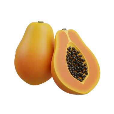 3 Boyutlu Papaya Fruit Illustration with Whole and Half Dilited Section Show Seeds