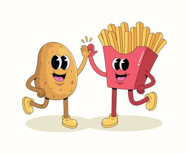 Patates ve patates kızartması. Çak bir beşlik çizgi film çizimi.