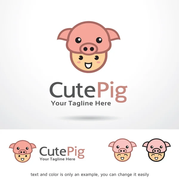 Cute Pig Logo Template Desain Vektor - Stok Vektor